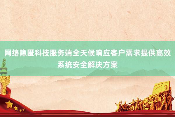 网络隐匿科技服务端全天候响应客户需求提供高效系统安全解决方案