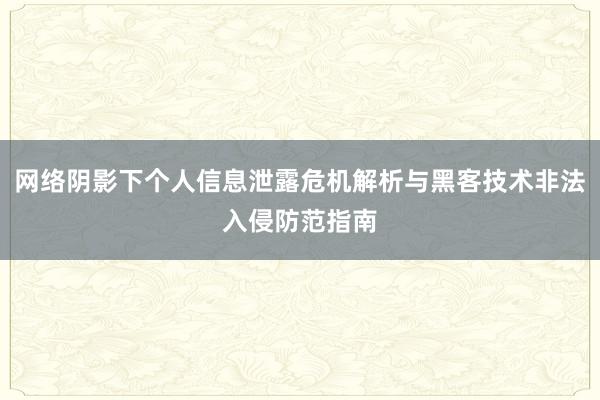 网络阴影下个人信息泄露危机解析与黑客技术非法入侵防范指南